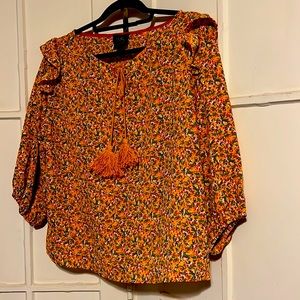 Yellow w/red green blouse w/ruffle shoulders size medium